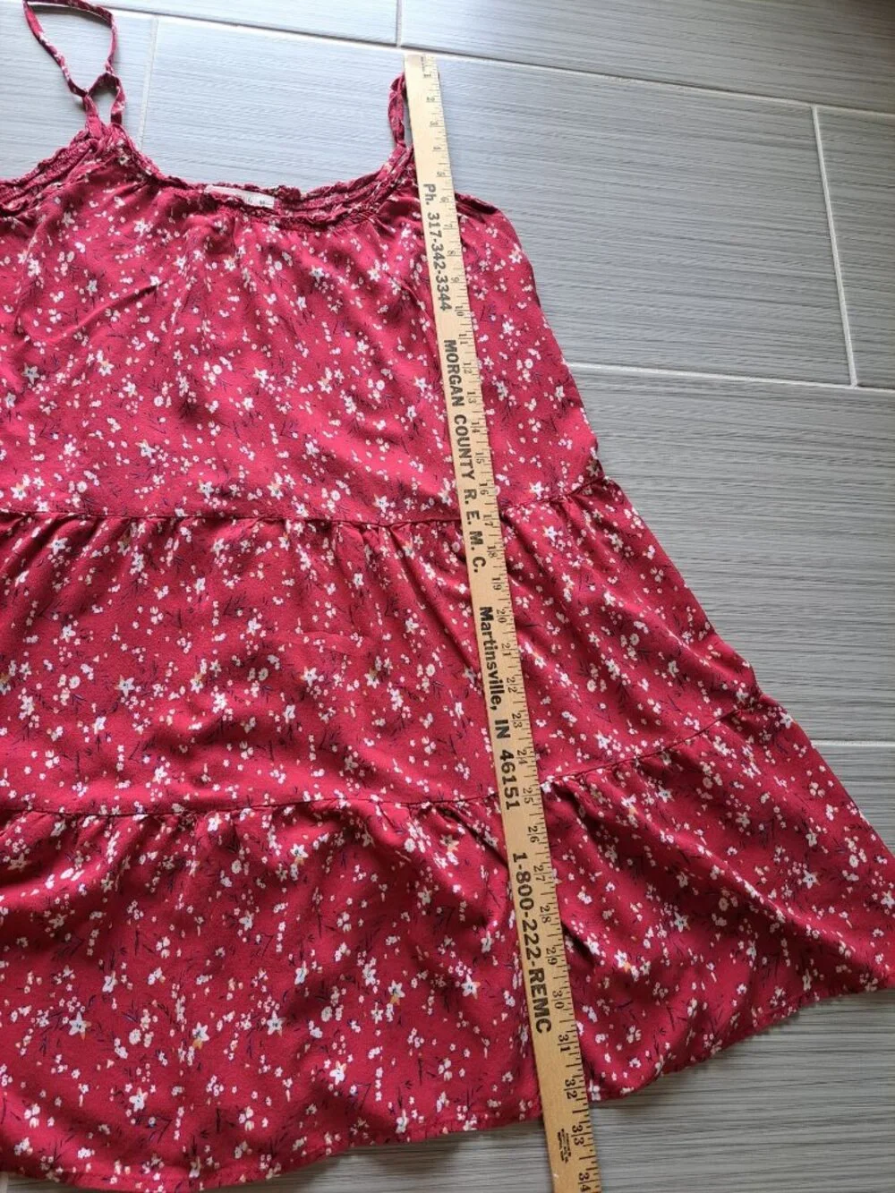 Natural Life Floral Red Tiered Sundress Adjustable Ruffled Flowy Rayon Medium - Picture 10 of 10